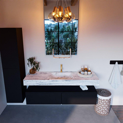 Mondiaz ALAN-DLUX Ensemble de meuble - 150cm - meuble Urban mat - 2 tiroirs - Lavabo Cloud Glace suspendu - vasque Centre - 1 trou de robinet SW805680
