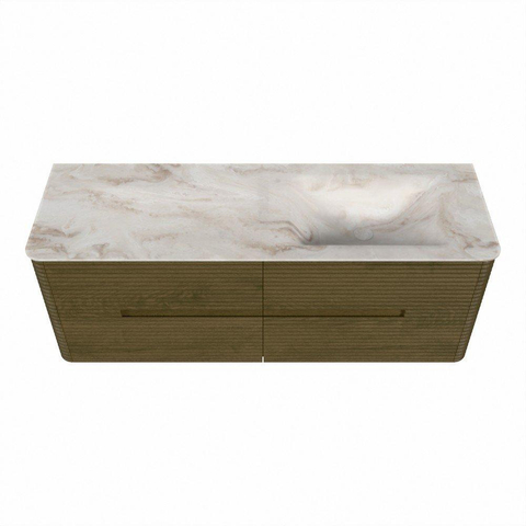 Mondiaz CIRO-DLUX Ensemble de meubles de salle de bains - 140x45x50cm - Plan-vasque solid surface Frappe - 1 bassin à droite - sans trous de robinet - 4 tiroirs - Dusk SW1532831