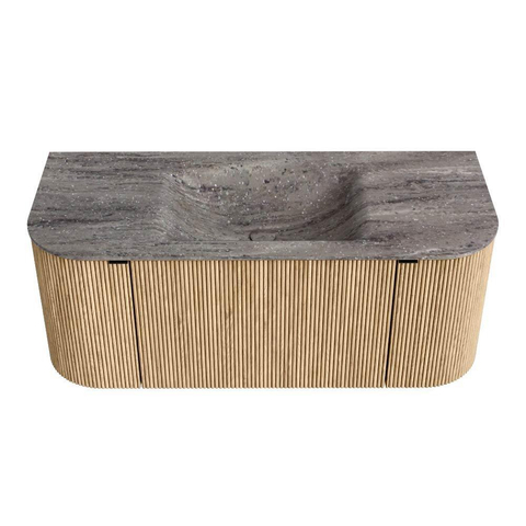 MONDIAZ KURVE-DLUX 110cm badmeubel ronding Links + Rechts kleur Oak met 1 lade en 2 deuren. Wastafel CLOUD Midden 1 kraangat Oza. SW1432631
