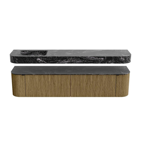 MONDIAZ THOR-DLUX Meuble de salle de bains - 200cm - arrondi gauche + droite - couleur Dusk - 2 tiroirs - 2 portes - Vasque suspendue CLOUD gauche sans trou de robinet - couleur Lava SW1466840