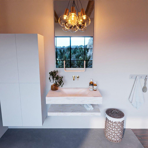 Mondiaz ALAN-DLUX Ensemble de meuble - 90cm - meuble Ostra mat - 0 tiroirs - Lavabo Cloud Ostra suspendu - vasque Centre - 0 trous de robinet SW809320