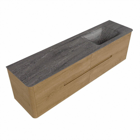 Mondiaz CIRO-DLUX Ensemble de meubles de salle de bains - 180x45x50cm - Plan vasque solid surface Oza - 1 vasque à droite - sans trous de robinet - 4 tiroirs - Chêne SW1531156