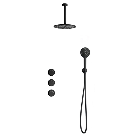 Fortifura Nebbio Regendoucheset - inbouwkraan - inbouwdeel - wandaansluitbocht - doucheslang metaal - ronde handdouche - 20cm plafondarm - ronde hoofddouche - mat zwart SW1447105