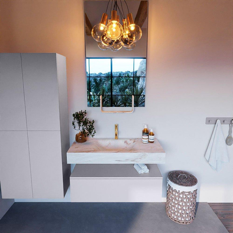 Mondiaz ALAN-DLUX Ensemble de meuble - 100cm - meuble Cale mat - 1 tiroir - Lavabo Cloud Frappe suspendu - vasque Centre - 1 trou de robinet SW805208