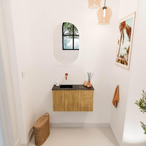 Mondiaz JOYA-DLUX 70cm meuble de toilette - couleur Oak - Vasque FAYE position Gauche Sans trou de robinet couleur Lava. SW1422072