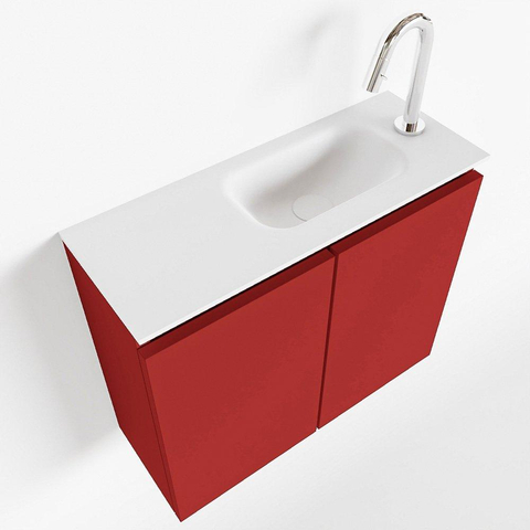 MONDIAZ TURE Toiletmeubel 60x23x50cm met 1 kraangaten 2 deuren fire mat Wastafel Eden rechts Solid Surface Wit SW475013