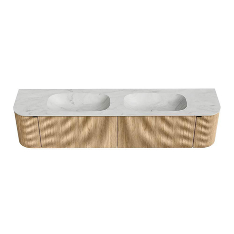 MONDIAZ KURVE-DLUX 200cm badmeubel met module 25 Len R kleur Oak met 2 lades en 2 deuren. Wastafel STOR SMALL dubbel zonder kraangat kleur Opalo. SW1137622