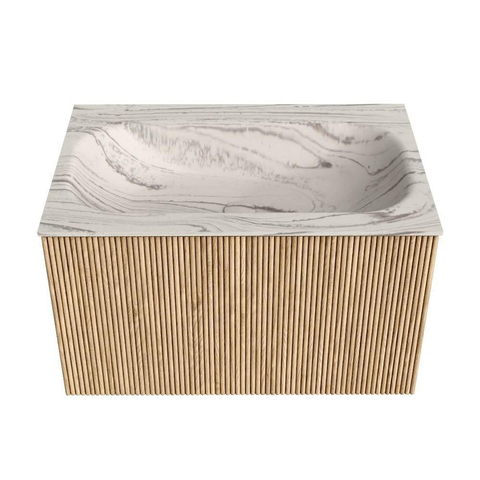 MONDIAZ KURVE-DLUX Meuble de salle de bains 70cm couleur Oak avec 1 tiroir et 0 porte. Lavabo BIG SMALL Central sans trou de robinet Nata. SW1432062