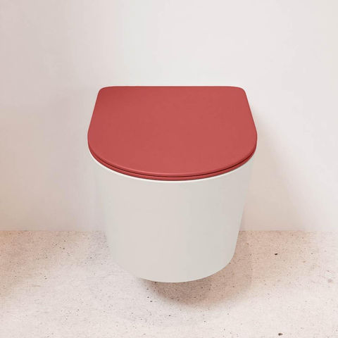 Mondiaz LAVIE hangtoilet – spoelrandloos – 36 x 53 cm – met softclose zitting – Linen (offwhite), zitting Fire (rood) SW1208619