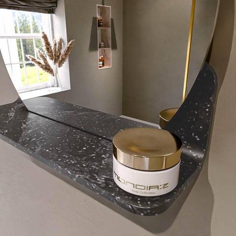 Mondiaz SPOT miroir – Ø 40 cm – avec tablette – Lava (marbre noir) SW1235642