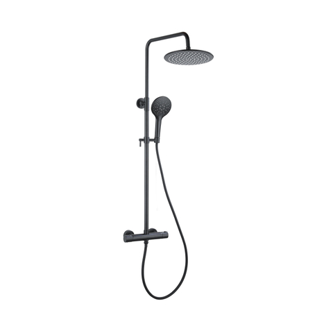 FugaFlow Eccelente Ensemble de douche de tête - thermostatique - douche de tête 25cm - flexible lisse - douchette ronde - noir mat SW1450975