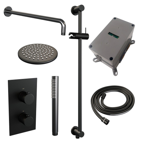 Brauer Black Edition Ensemble de douche pluie encastré - douche principale 20cm - bouton lisse - douchette à main 1 fonction - barre de douche - noir mat SW538413