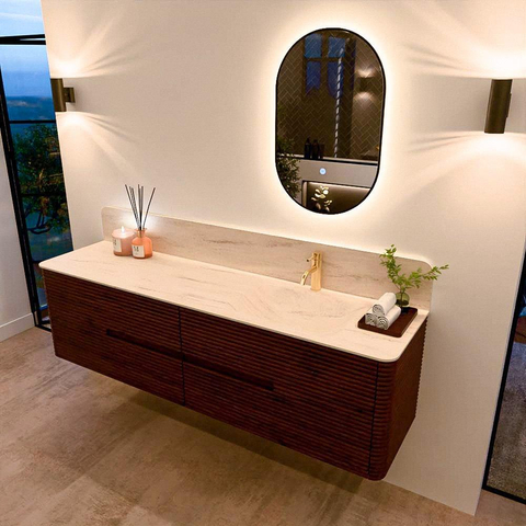 Mondiaz CIRO-DLUX Badkamermeubelset - 180x45x50cm - Solid surface wastafel Meli - 1 wasbak Rechts - 1 kraangat - 4 lades - Ruby SW1531820