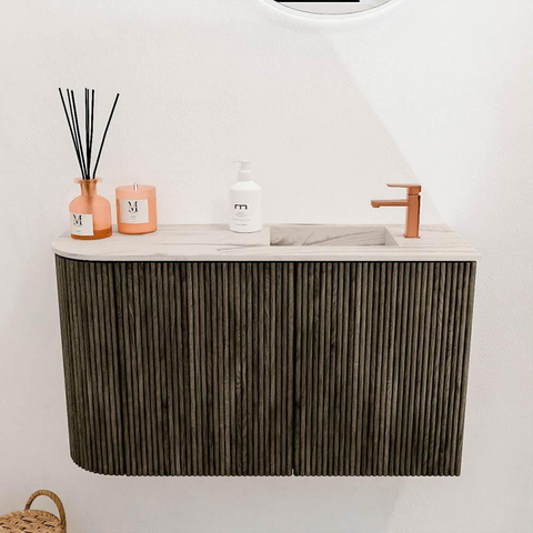 Mondiaz JOYA-DLUX 71.6cm toiletmeubel - ronding links kleur Shadow - Wastafel FAYE positie Rechts 1 kraangat kleur Nata. SW1426254