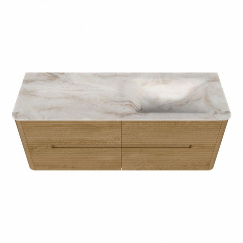 Mondiaz CIRO-DLUX Ensemble de meubles de salle de bains - 130x45x50cm - Plan vasque solid surface Frappe - 1 vasque à droite - sans trous de robinetterie - 4 tiroirs - Chêne SW1530873