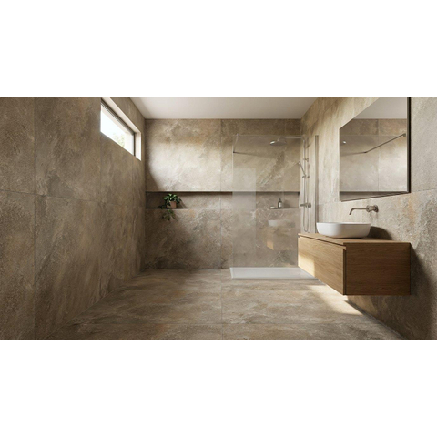 ÉCHANTILLON Terravito Elzino carreau mural et de sol - 120x120cm - rectifié - Aspect pierre naturelle - Ardoise mat (brun) SW1221624