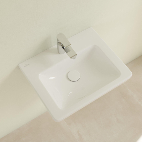 Villeroy & Boch Subway 2.0 fontein - 50x40cm - 1 kraangat - met overloop CeramicPlus - White Alpine (glans wit) 1024200