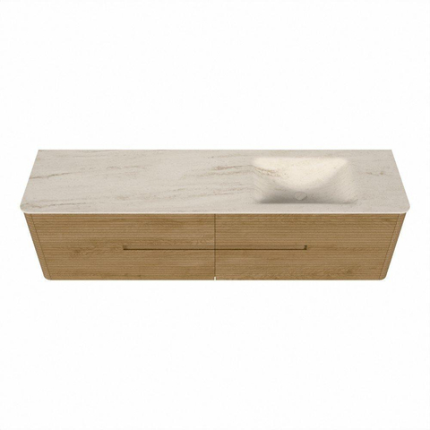 Mondiaz CIRO-DLUX Meuble de salle de bains - 180x45x50cm - Plan-vasque Solid surface Meli - 1 lavabo à droite - sans trous de robinet - 4 tiroirs - Chêne SW1531417
