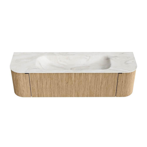 MONDIAZ KURVE-DLUX Meuble de salle de bains 160 cm avec module 25 Len R couleur Oak avec 1 tiroir et 2 portes. Lavabo BIG MEDIUM central sans trou de robinet couleur Ostra. SW1137747