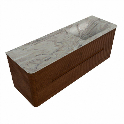 Mondiaz CIRO-DLUX Ensemble de meubles de salle de bains - 140x45x50cm - Vasque solid surface Glace - 1 vasque à droite - 1 trou de robinet - 4 tiroirs - Ruby SW1531665