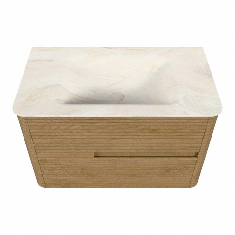 Mondiaz CIRO-DLUX Badkamermeubelset - 80x45x50cm - Solid surface wastafel Ostra - 1 wasbak Midden - 1 kraangat - 2 lades - Oak SW1531059