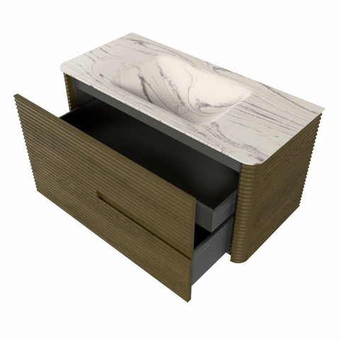 Mondiaz CIRO-DLUX Badkamermeubelset - 100x45x50cm - Solid surface wastafel Nata - 1 wasbak Midden - 1 kraangat - 2 lades - Dusk SW1533201
