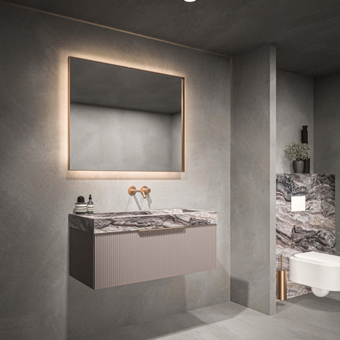 INK SP32 miroir – rectangle – 100 x 80 cm – LED indirecte tout autour – chauffage de miroir – Cuivre brossé SW955921