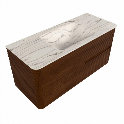 Mondiaz CIRO-DLUX Badkamermeubelset - 110x45x50cm - Solid surface wastafel Nata - 1 wasbak Midden - 1 kraangat - 2 lades - Ruby SW1532036