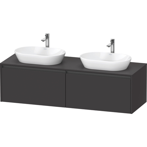 Duravit Ketho.2 Wastafelonderbouwkast - inclusief consoleplaat - met 2 laden - voor dubbele waskommen - 160x55x45.9cm - met handgrepen antraciet - grafiet supermat SW772949