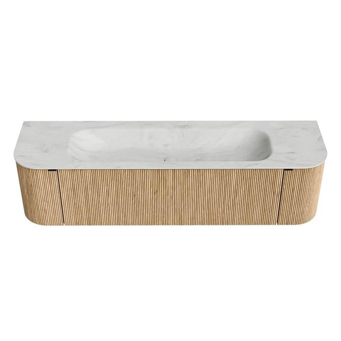 MONDIAZ KURVE-DLUX 170cm badmeubel met module 25 Len R kleur Oak met 1 lade en 2 deuren. Wastafel BIG LARGE midden zonder kraangat kleur Opalo. SW1137567