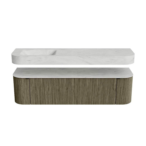 MONDIAZ THOR-DLUX Meuble de salle de bains 170cm arrondi gauche + droite couleur Shadow avec 1 tiroir et 2 portes. Vasque suspendue CLOUD Gauche 1 trou de robinet couleur Opalo. SW1465540