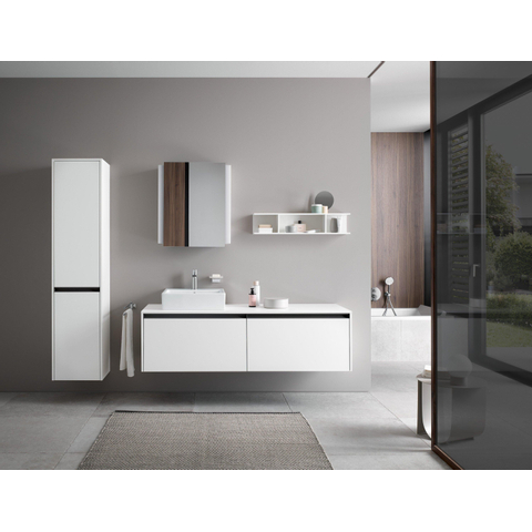 Duravit Ketho.2 Wastafelonderbouwkast - inclusief consoleplaat - met 2 laden - voor waskom links - 160x55x45.9cm - met handgrepen antraciet - wit mat SW772076