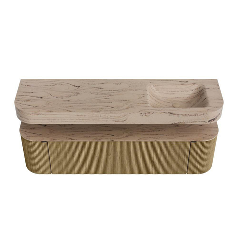 MONDIAZ THOR-DLUX 170cm meuble de salle de bains arrondi gauche + droite couleur Dusk avec 1 tiroir et 2 portes. Vasque suspendue CLOUD droite sans trou de robinet couleur Arena. SW1465819