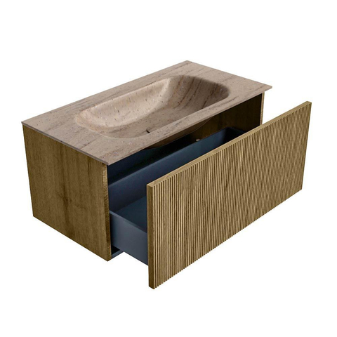 MONDIAZ KURVE-DLUX 90cm badmeubel kleur Dusk met 1 lade en 0 deuren. Wastafel BIG SMALL Midden zonder kraangat Saba. SW1433342