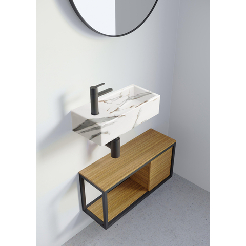 Riho Livit Tiny Fontein - 1 kraangat links - 41x20.5x10.5cm - incl afvioerplugkeramiek - marmer wit OUTLETSTORE STORE44140