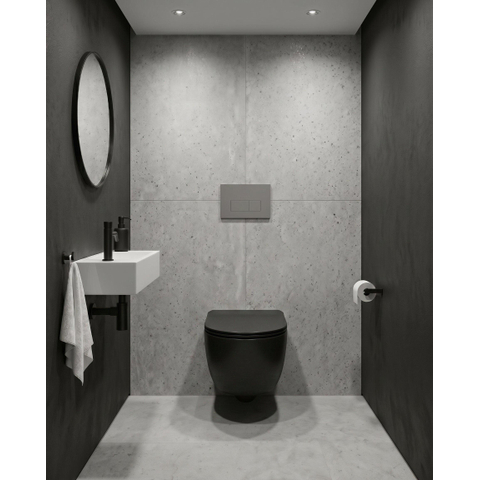 QeramiQ Dely Pack WC - réservoir encastré Geberit UP720 - plaque de déclenchement blanche - abattant WC softclose 35 mm - noir mat SW1428203