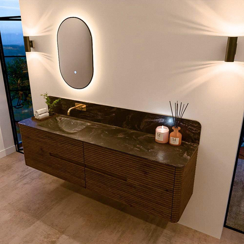 Mondiaz CIRO-DLUX Badkamermeubelset - 180x45x50cm - Solid surface wastafel Lava - 1 wasbak Links - zonder kraangaten - 4 lades - Dusk SW1533068