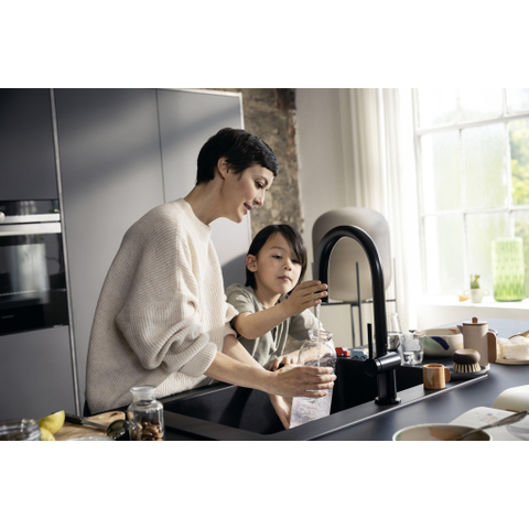 Hansgrohe Aqittura M91 SodaSystem 210, uittrekbare uitloop 1jetsBox, starter set mat zwart SW1567463