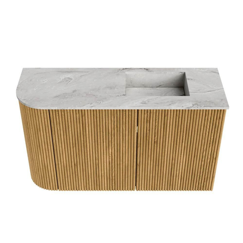 Mondiaz JOYA-DLUX Meuble de salle de bains - 71,6cm - arrondi gauche couleur Chêne - Vasque FAYE position Droite Sans trou de robinet couleur Glace SW1422022
