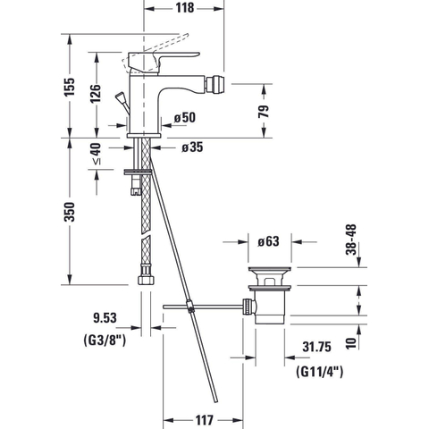 Duravit A.1 mélangeur de bidet avec vidange chrome SW420665