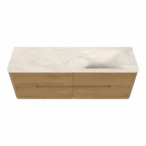 Mondiaz CIRO-DLUX Badkamermeubelset - 150x45x50cm - Solid surface wastafel Ostra - 1 wasbak Rechts - 1 kraangat - 4 lades - Oak SW1530935