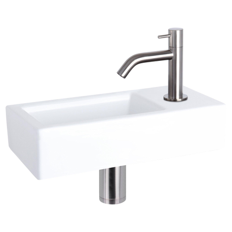 Differnz Ravo fonteinset – 38.5x18.5x9.5 cm – keramiek wit glans – gebogen mat chromen kraan SW705313