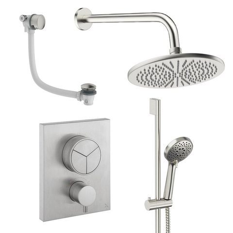 Crosswater MPRO ensemble de douche pluie encastré – douche de tête Ø 30 cm – douchette ronde – 2 leviers – vidage de baignoire – inox brossé SW1472746