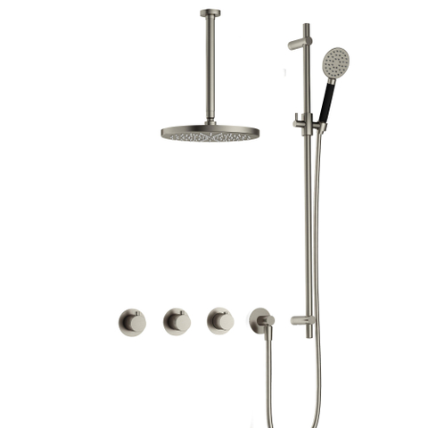 Hotbath Cobber IBS70 Regendoucheset - inbouw - 30cm plafondarm - 20cm ronde hoofddouche - 3 standen handdouche - glijstang - geborsteld nikkel (RVS) SW677991