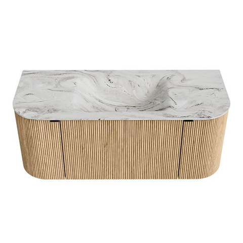MONDIAZ KURVE-DLUX Meuble de salle de bains 110 cm avec module 25 Len R couleur Oak avec 1 tiroir et 2 portes. Lavabo CLOUD central sans trou de robinet couleur Glace. SW1137893
