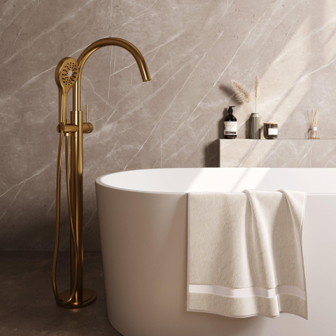 BRAUER Stripe Mitigeur de baignoire sur pied - SET 02 - douchette à main 3 positions - flexible de douche - or brossé PVD SW1434808