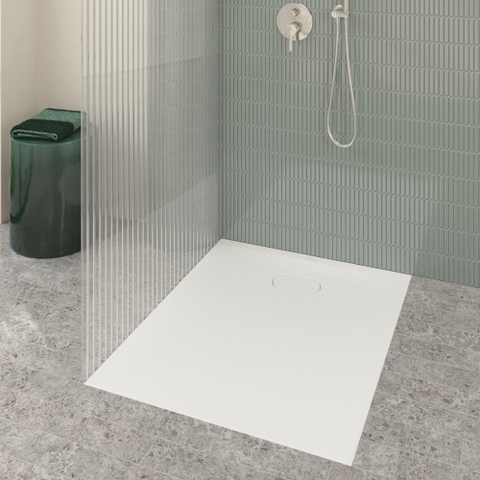 Villeroy & Boch Ecora douchebak - 100x80x3.5cm - afvoer korte zijde - stone white (wit) SW1559009