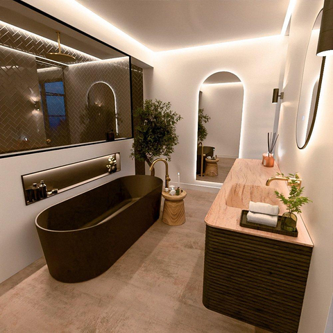 Mondiaz CIRO-DLUX Ensemble de meubles de salle de bains - 190x45x50cm - lavabo en solid surface Saba - 1 vasque à droite - sans trous de robinet - 4 tiroirs - Shadow SW1532743