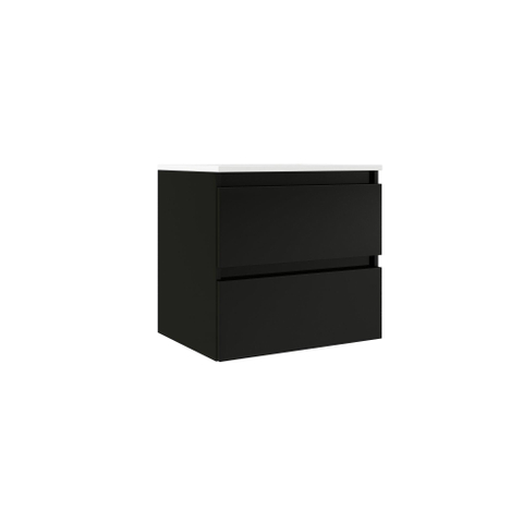 Saniclass Chacito Meuble de salle de bain - 60x40x55cm - peu profond - 2 tiroirs - sans poignée - lavabo brillant blanc - 1 trou de robinet - noir mat SW1440718
