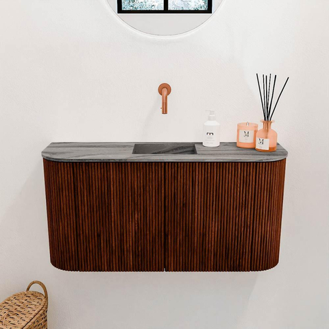 Mondiaz JOYA-DLUX 83.2cm toiletmeubel - ronding links en rechts kleur Ruby - Wastafel FAYE positie Midden Zonder kraangat kleur Sombra. SW1425705
